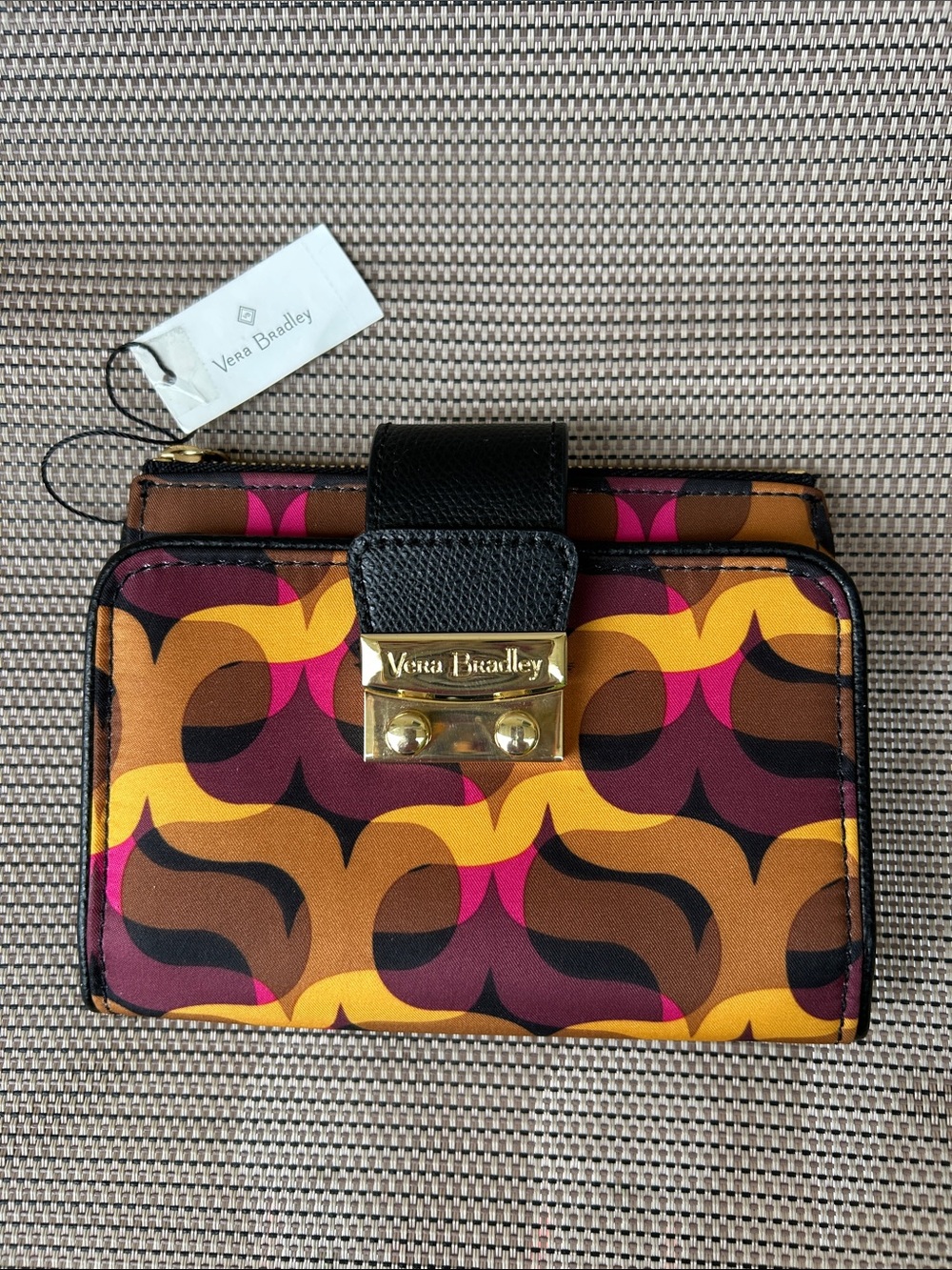 Vera Bradley Retro Geometric Wallet in Yellow, Brown & Pink